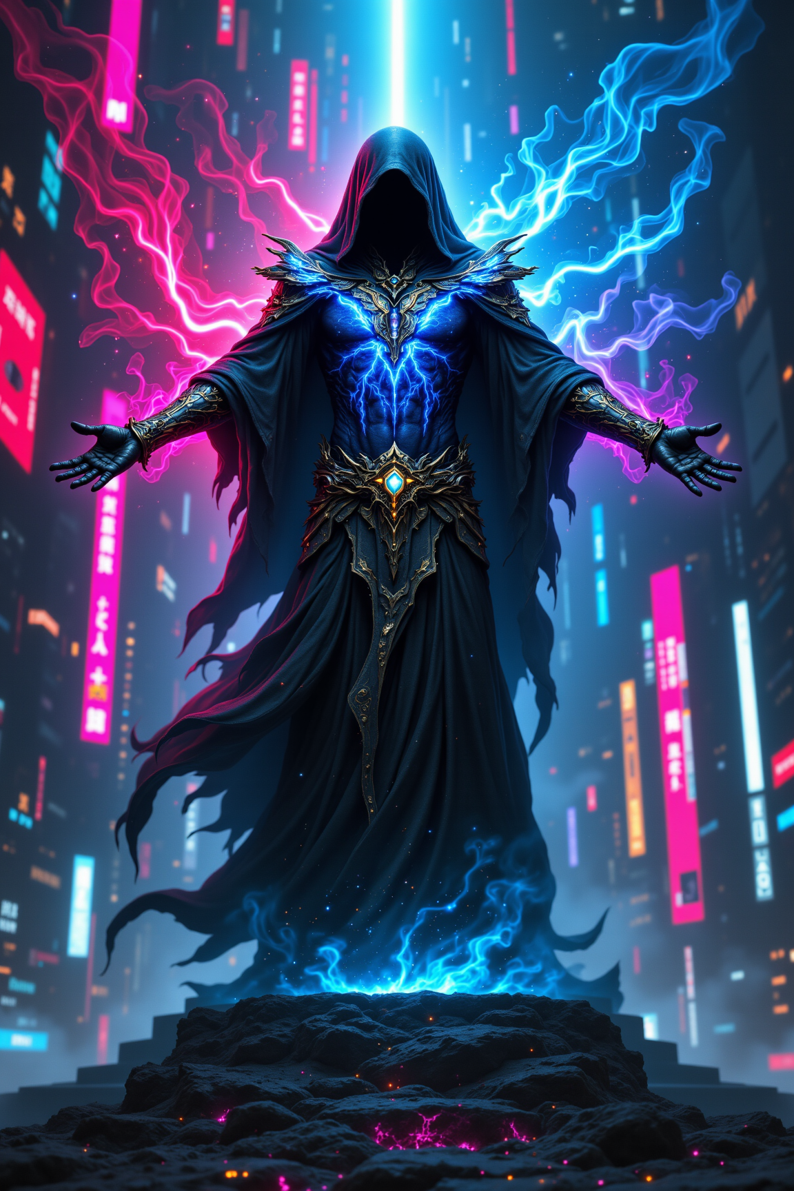 Arcane Nexus: Cyberpunk Sorcerer Neon Energy