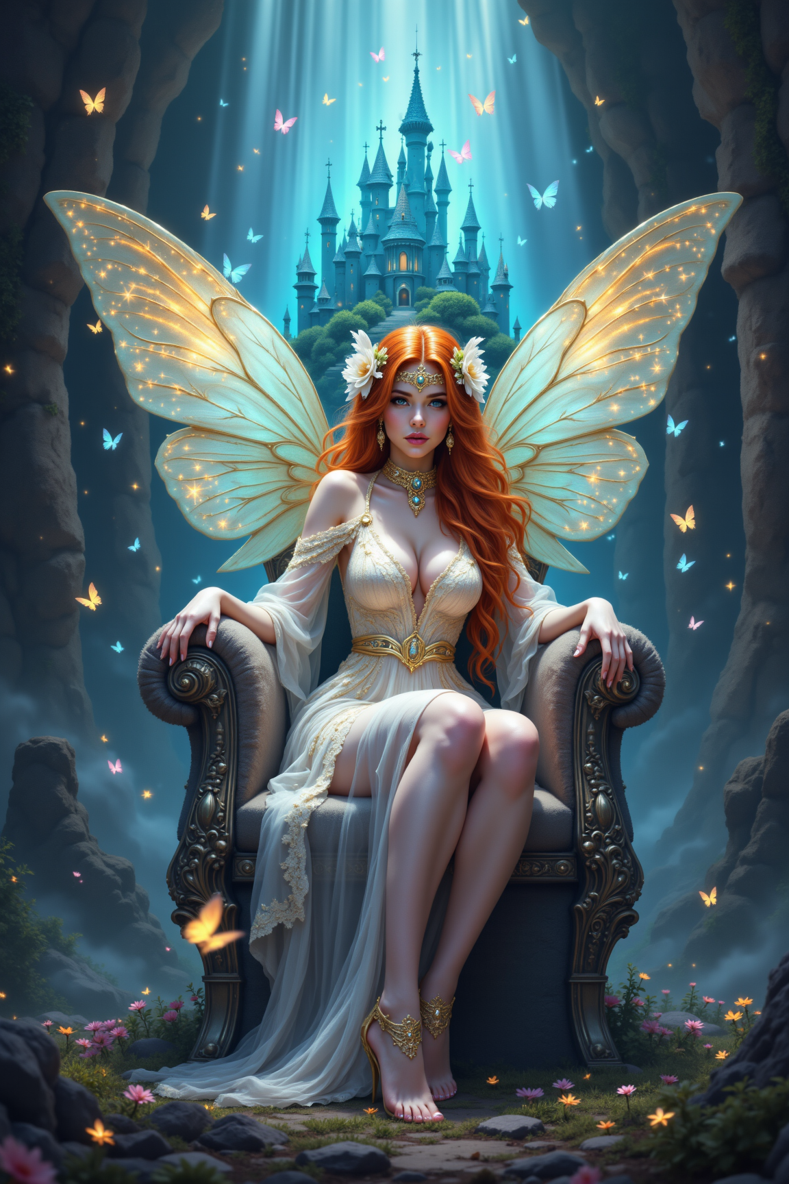 Ethereal Realm: The Red-Haired Fairy Queen's Throne