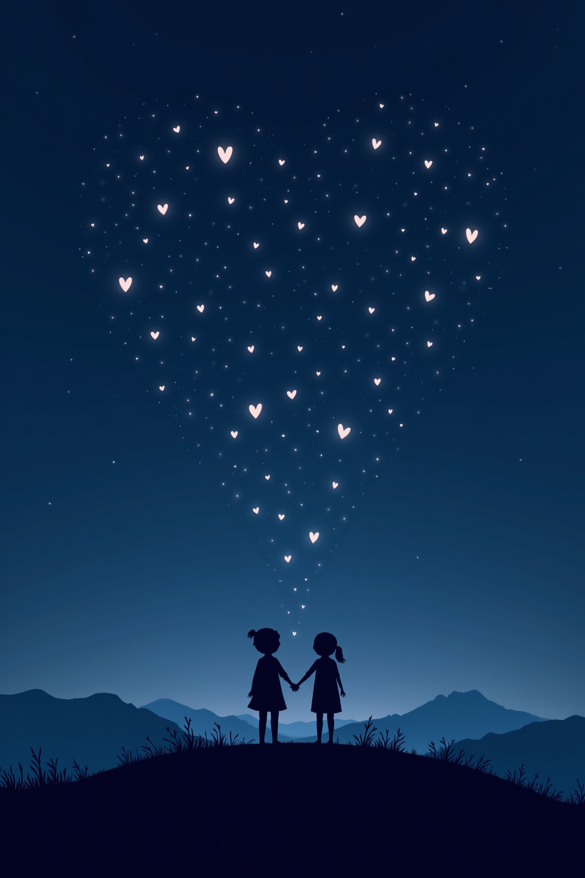 Heartfelt Sky: A Silhouette Bond Under Stars