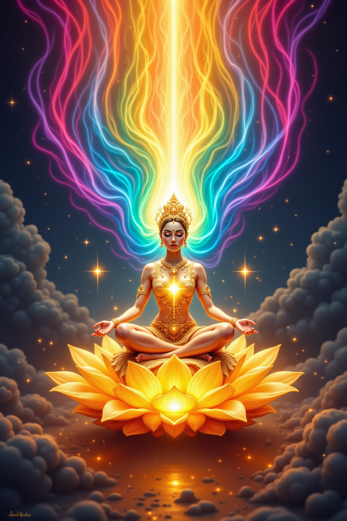 Radiant Enlightenment: Meditating Goddess Lotus Energy Art