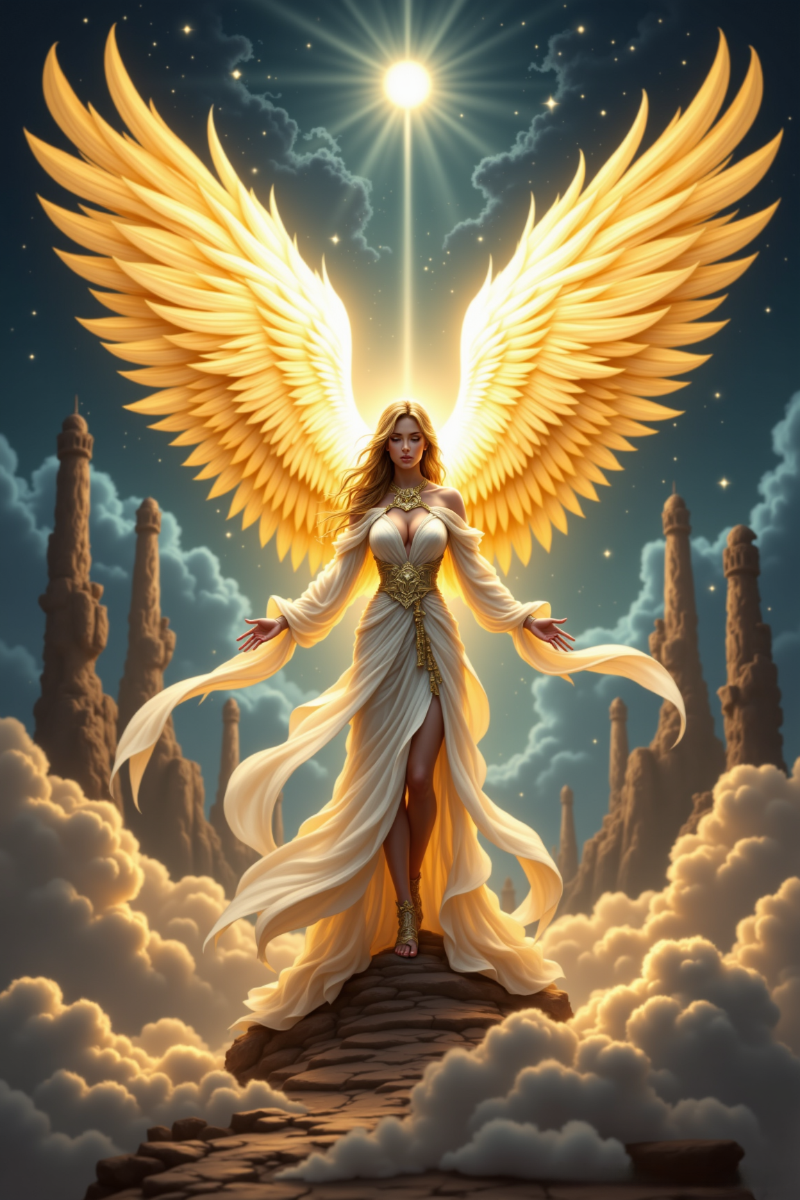 Serene Angel of Divine Light - Ethereal Fantasy AI Art Poster