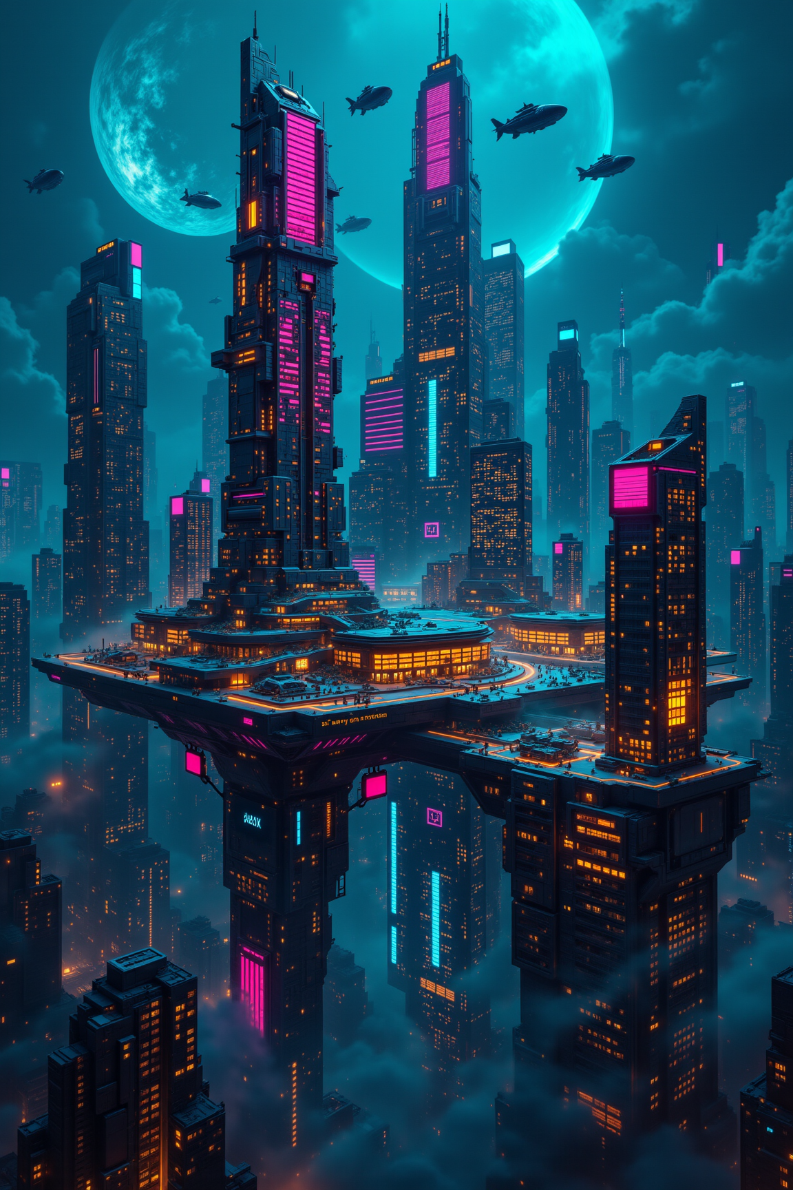 Cyberpunk Metropolis: Floating City Neon Dreams