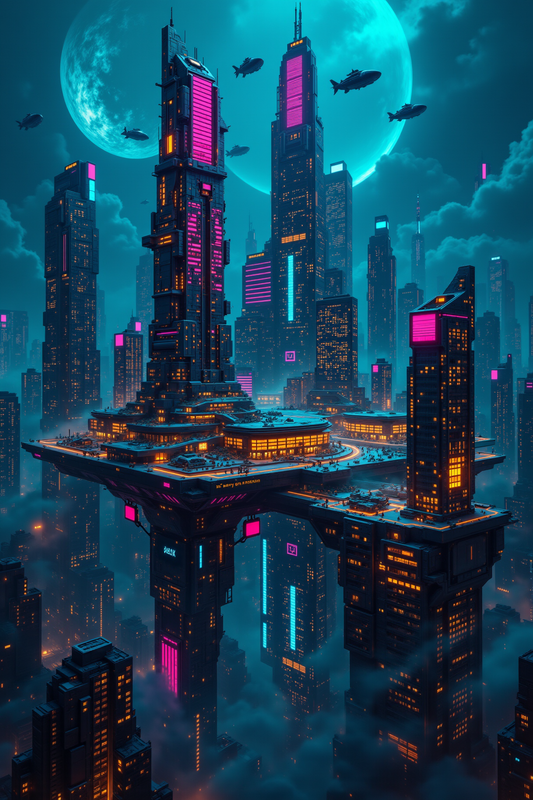 Cyberpunk Metropolis: Floating City Neon Dreams