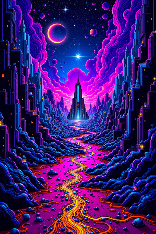 Neon River: Journey Through a Cosmic Metropolis