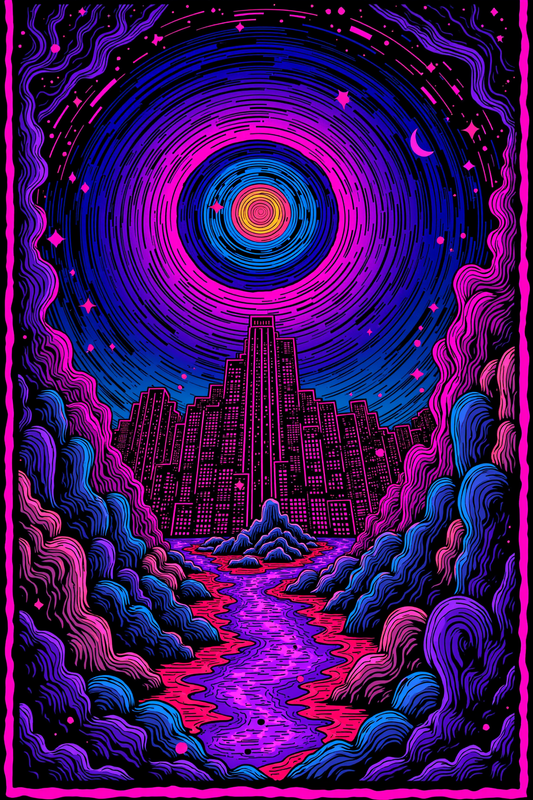 Electric Dreams: Psychedelic Neon Cityscape