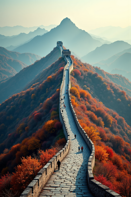 Autumn Majesty of the Great Wall Winding Through Mountains