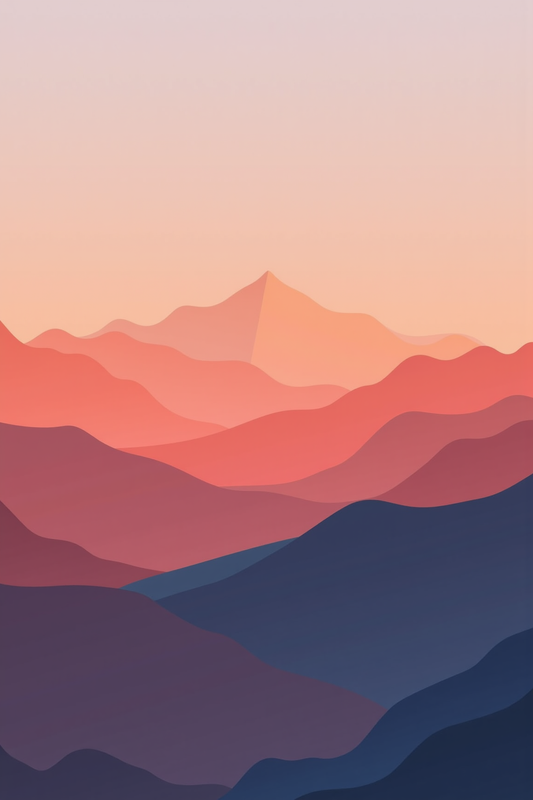Serene Layered Mountain Landscape in Warm and Cool Tones
