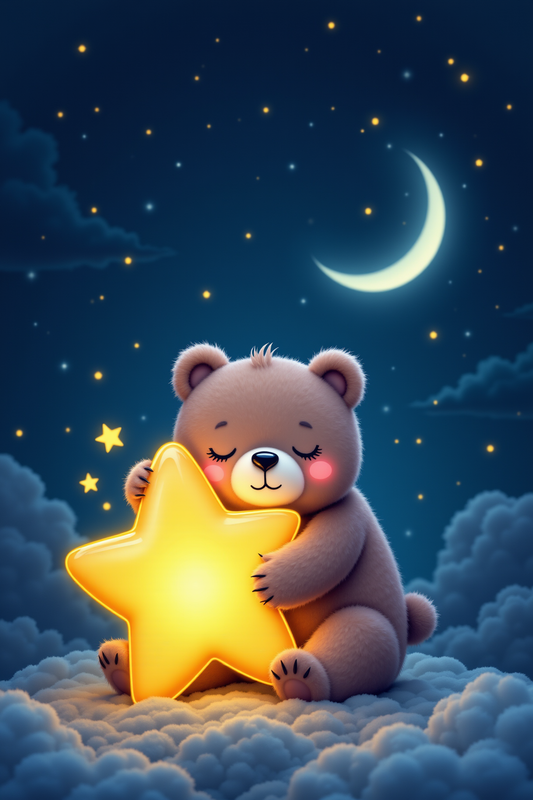 Dreamy Bear Hugging a Starry Light