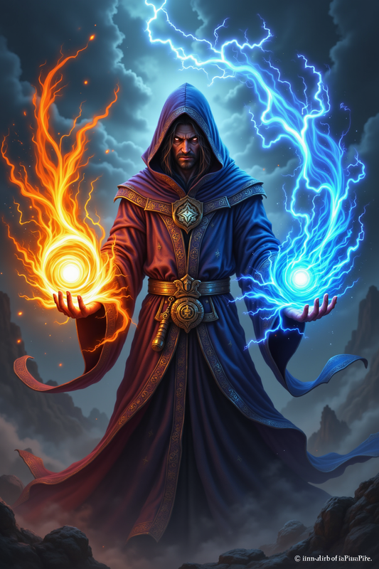 Elemental Duality: Fire & Lightning Mage Art