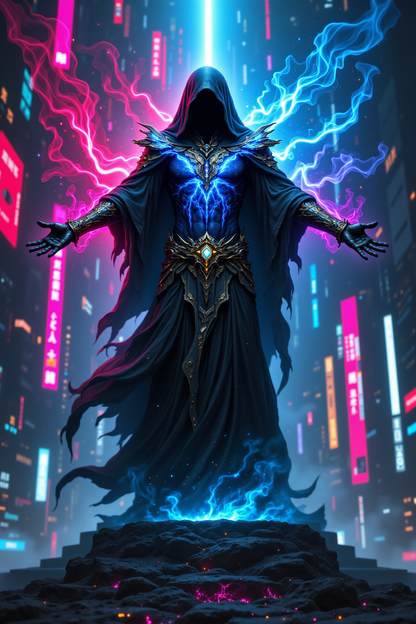Arcane Nexus: Cyberpunk Sorcerer Neon Energy