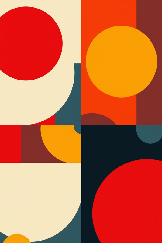 Mid-Century Modern Geometric Grid with Vivid Earth Tones