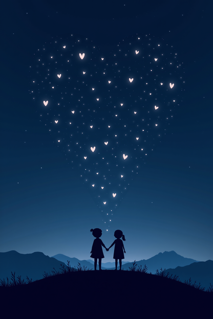 Heartfelt Sky: A Silhouette Bond Under Stars