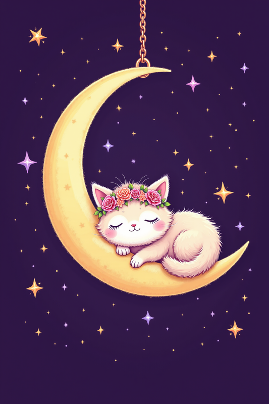 Sweet Lunar Slumber: Kitten's Starry Dream