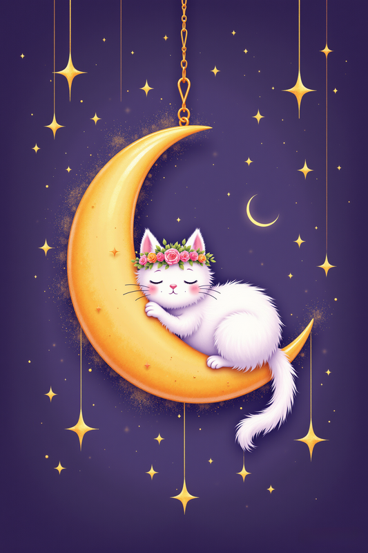 Sweet Lunar Slumber: Kitten's Starry Dream