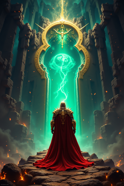 Crimson Knight at the Arcane Portal: Epic Fantasy Art