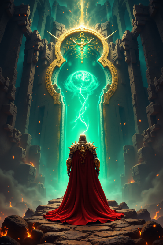 Crimson Knight at the Arcane Portal: Epic Fantasy Art