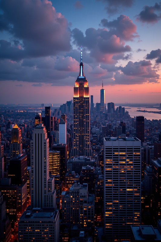 Dusk Glow Over Iconic New York Skyline
