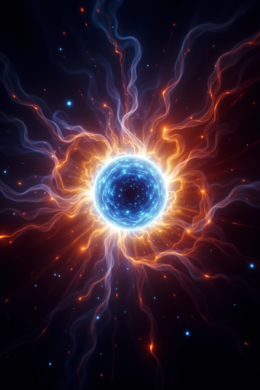 Radiant Blue Star with Energetic Orange Cosmic Swirls