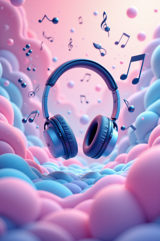 Dreamy Pastel Soundscape: Floating Headphones Art