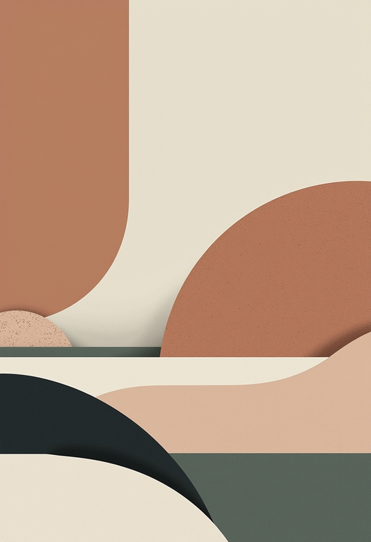 Muted Earth Tone Geometric and Organic Layers Abstract