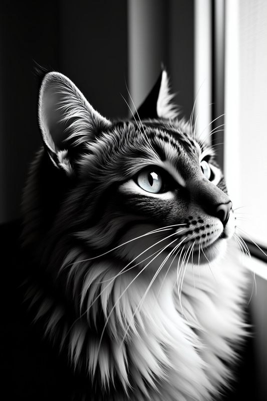 Intense Black & White Cat Portrait with Soft Window Light