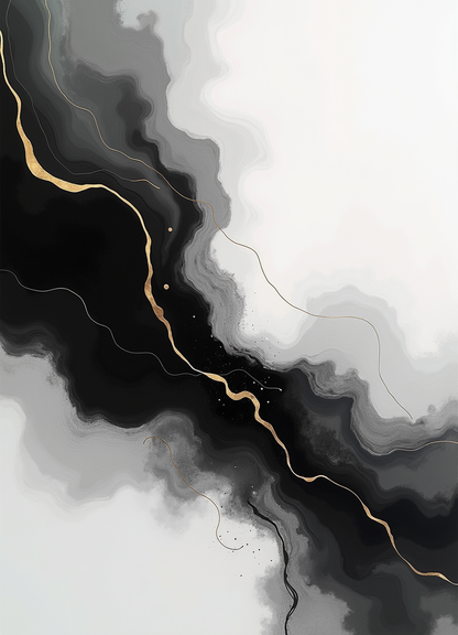 Elegant Black and Gold Fluid Waves Abstract