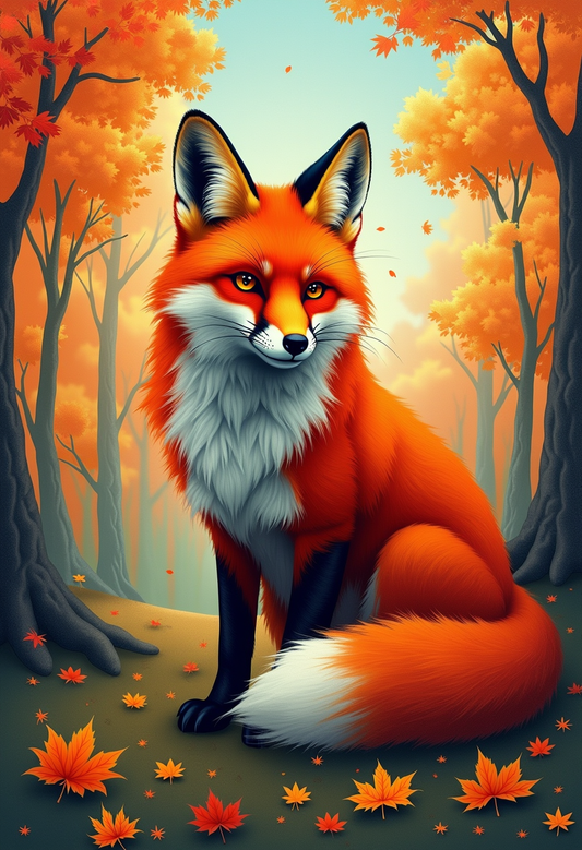 Crimson Fox: Whimsical Autumn Forest AI Artwork