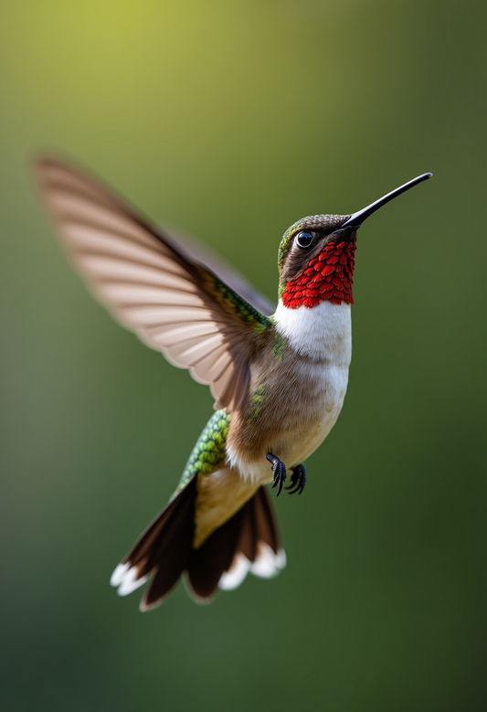 Majestic Ruby-Throated Hummingbird in Flight