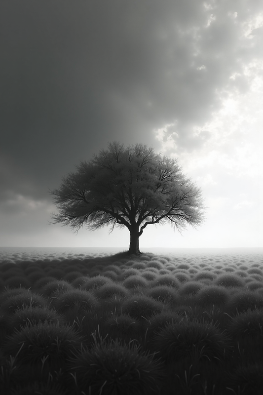 Atmospheric Black & White Solitary Tree Landscape