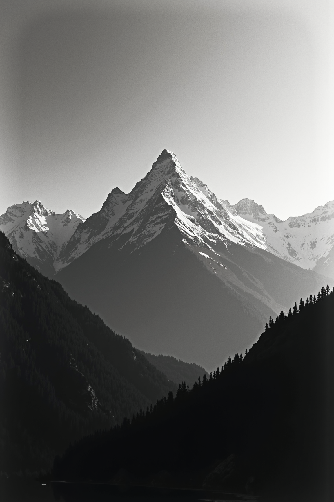 Majestic Snow-Capped Mountain Landscape in Black & White