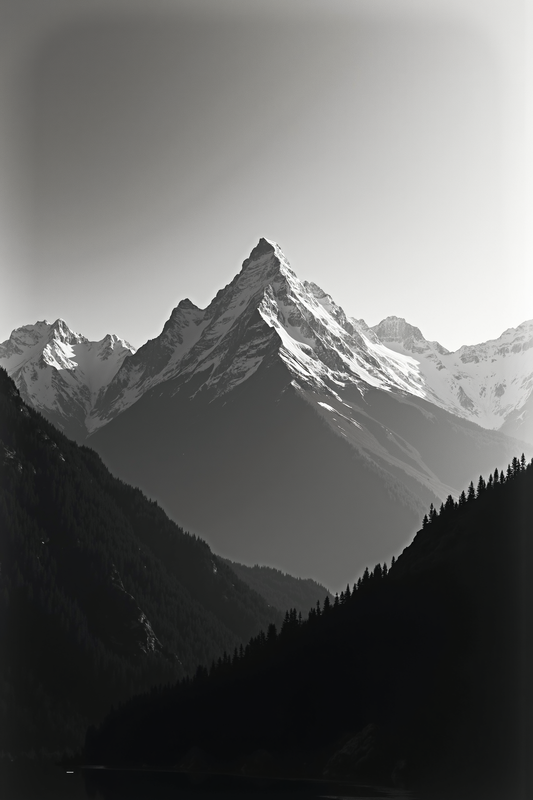 Majestic Snow-Capped Mountain Landscape in Black & White